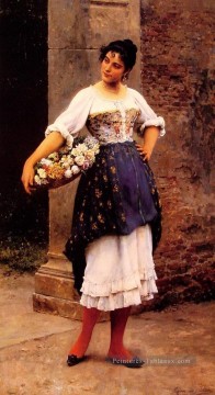 Dame vénitienne de vendeur de fleurs Eugène de Blaas belle dame de femme Peinture à l'huile